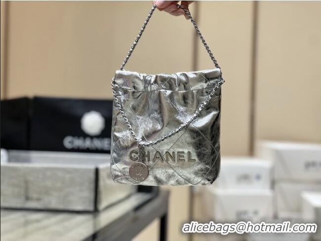 Spot Bulk Chanel 22 Mini Bag in Metallic Calfskin AS3980 Silver 2025 Top Quality