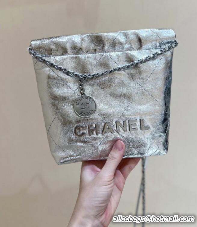 Spot Bulk Chanel 22 Mini Bag in Metallic Calfskin AS3980 Silver 2025 Top Quality