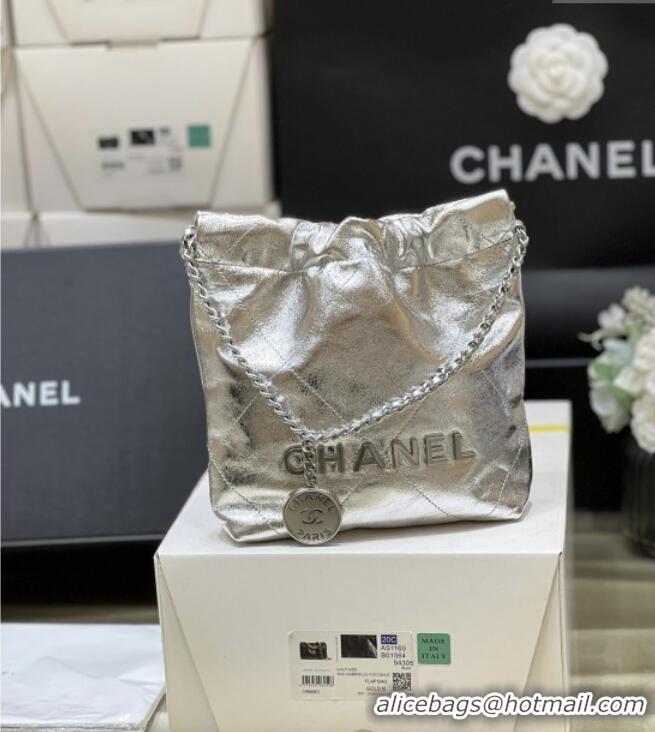 Spot Bulk Chanel 22 Mini Bag in Metallic Calfskin AS3980 Silver 2025 Top Quality