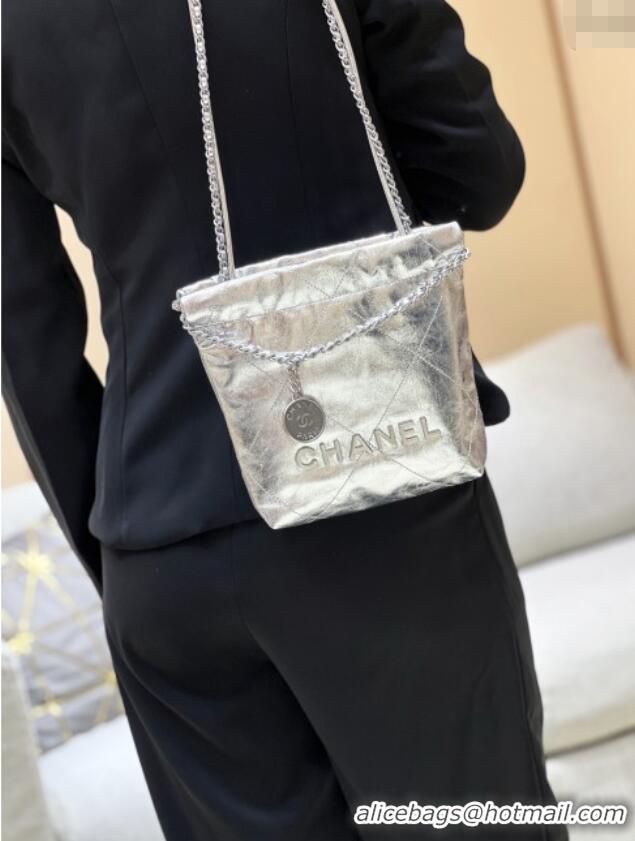 Spot Bulk Chanel 22 Mini Bag in Metallic Calfskin AS3980 Silver 2025 Top Quality
