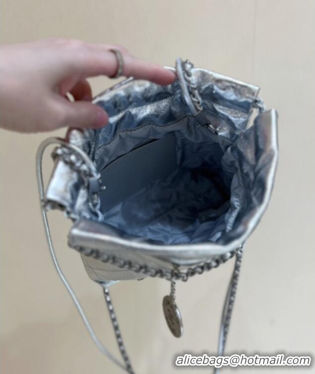 Spot Bulk Chanel 22 Mini Bag in Metallic Calfskin AS3980 Silver 2025 Top Quality