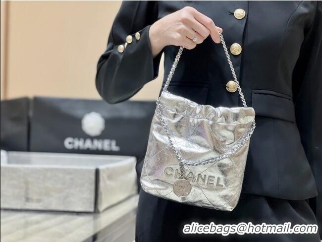 Spot Bulk Chanel 22 Mini Bag in Metallic Calfskin AS3980 Silver 2025 Top Quality