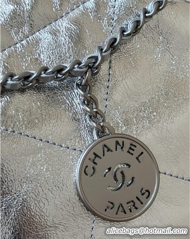 Spot Bulk Chanel 22 Mini Bag in Metallic Calfskin AS3980 Silver 2025 Top Quality