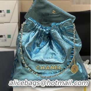 New Stylish Chanel 22 Bag in Metallic Calfskin AS3261 Blue 2025 Top Quality
