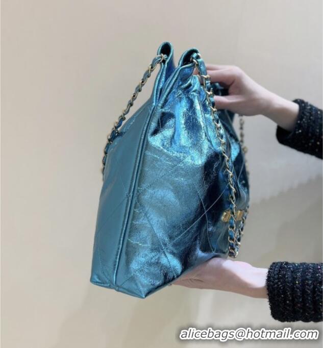 New Stylish Chanel 22 Bag in Metallic Calfskin AS3261 Blue 2025 Top Quality
