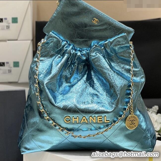 New Stylish Chanel 22 Bag in Metallic Calfskin AS3261 Blue 2025 Top Quality