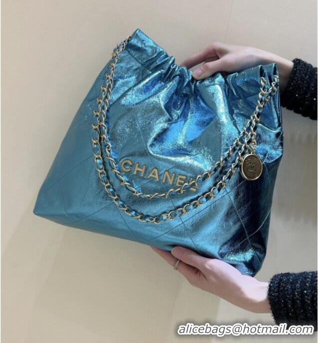 New Stylish Chanel 22 Bag in Metallic Calfskin AS3261 Blue 2025 Top Quality