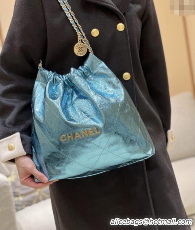 New Stylish Chanel 22 Bag in Metallic Calfskin AS3261 Blue 2025 Top Quality