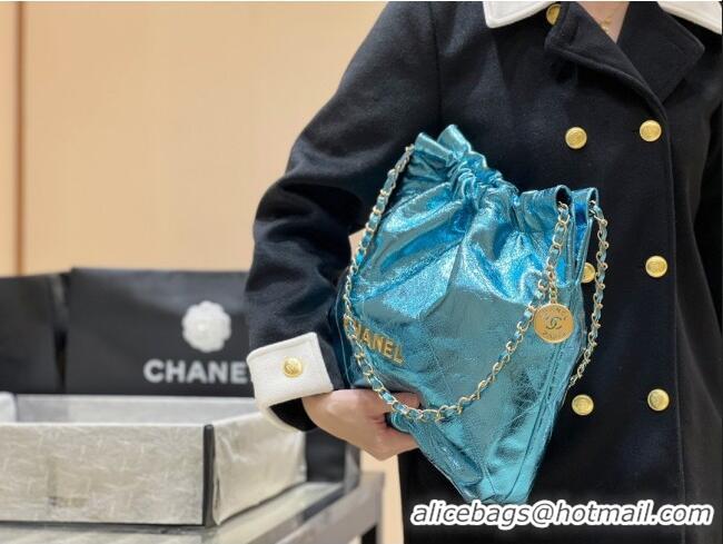 New Stylish Chanel 22 Bag in Metallic Calfskin AS3261 Blue 2025 Top Quality