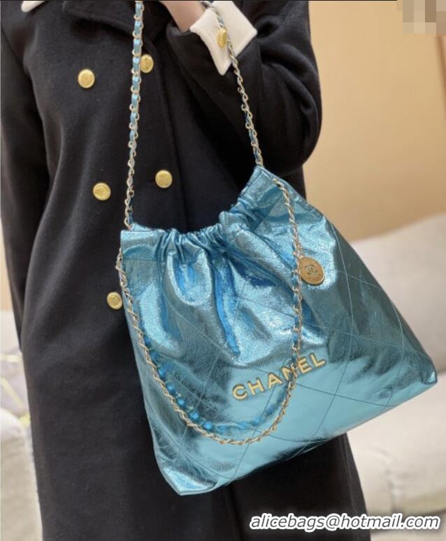 New Stylish Chanel 22 Bag in Metallic Calfskin AS3261 Blue 2025 Top Quality