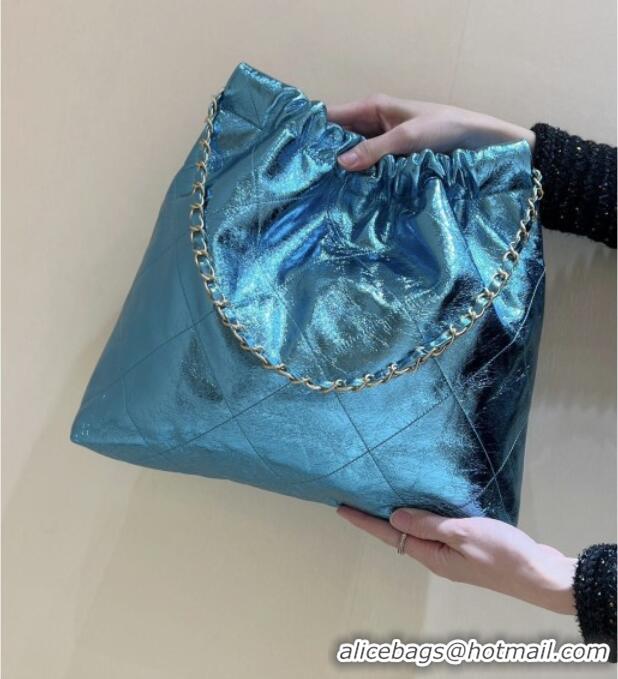 New Stylish Chanel 22 Bag in Metallic Calfskin AS3261 Blue 2025 Top Quality