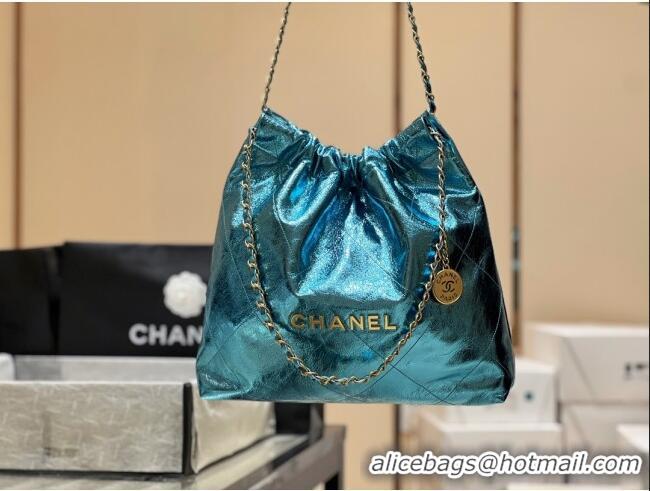 New Stylish Chanel 22 Bag in Metallic Calfskin AS3261 Blue 2025 Top Quality