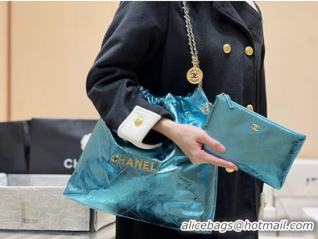 New Stylish Chanel 22 Bag in Metallic Calfskin AS3261 Blue 2025 Top Quality