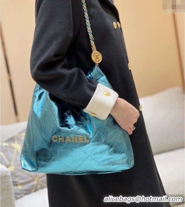 New Stylish Chanel 22 Bag in Metallic Calfskin AS3261 Blue 2025 Top Quality