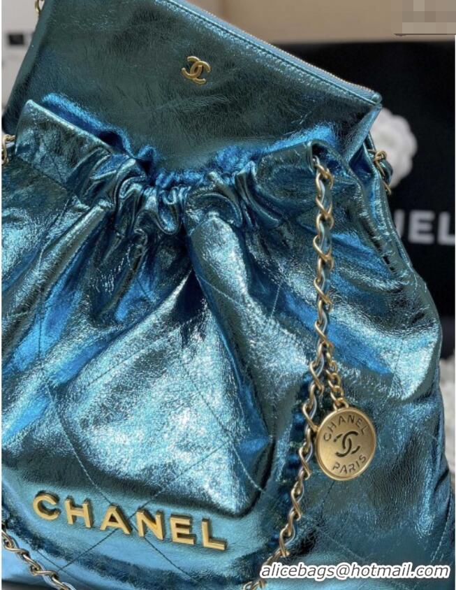 New Stylish Chanel 22 Bag in Metallic Calfskin AS3261 Blue 2025 Top Quality