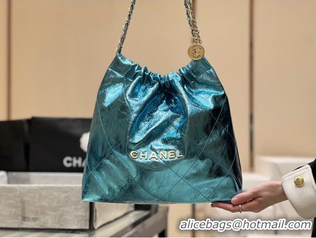 New Stylish Chanel 22 Bag in Metallic Calfskin AS3261 Blue 2025 Top Quality