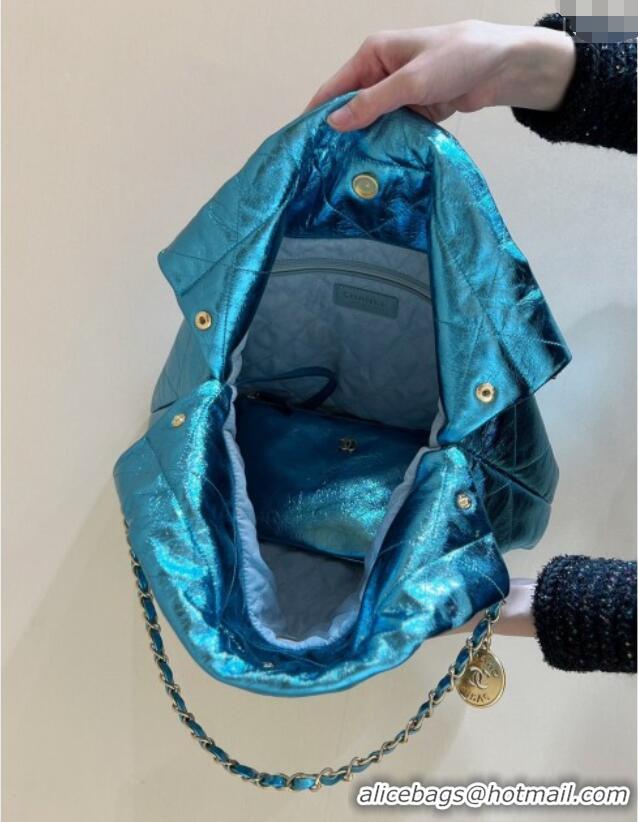 New Stylish Chanel 22 Bag in Metallic Calfskin AS3261 Blue 2025 Top Quality