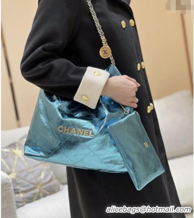 New Stylish Chanel 22 Bag in Metallic Calfskin AS3261 Blue 2025 Top Quality