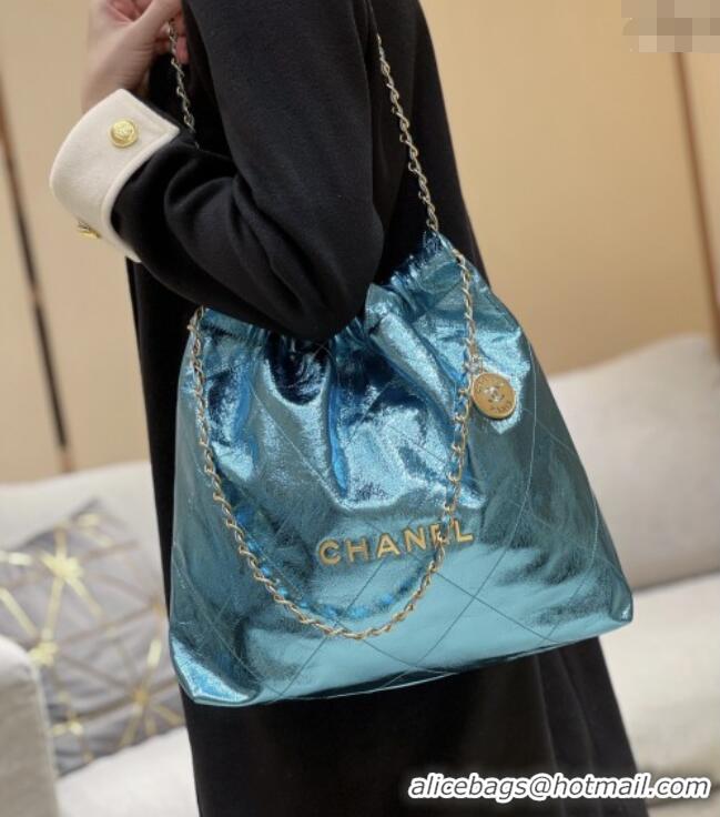 New Stylish Chanel 22 Bag in Metallic Calfskin AS3261 Blue 2025 Top Quality