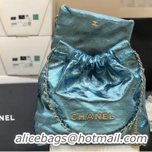 Shop Discount Chanel 22 Small Bag in Metallic Calfskin AS3260 Blue 2025 Top Quality