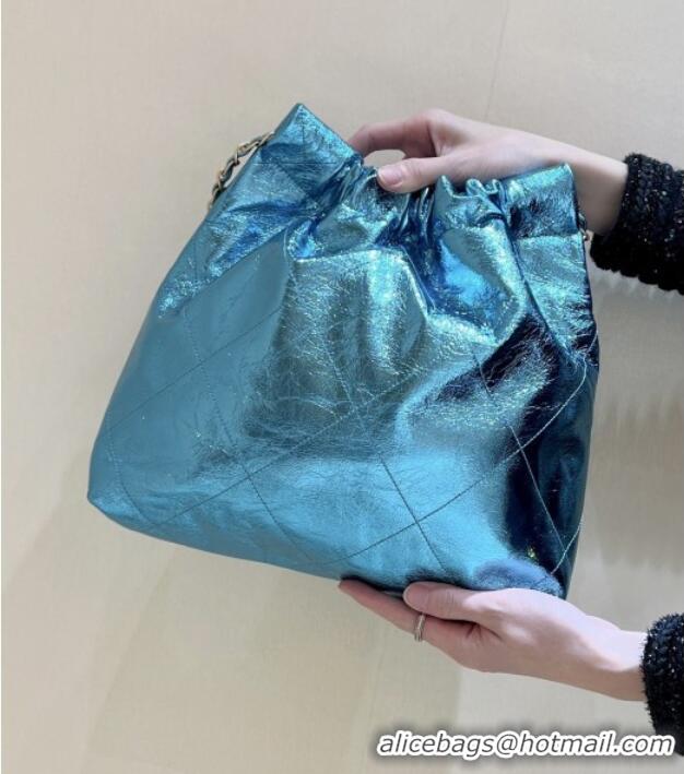 Shop Discount Chanel 22 Small Bag in Metallic Calfskin AS3260 Blue 2025 Top Quality