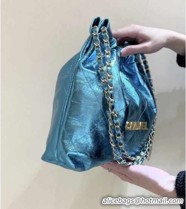 Shop Discount Chanel 22 Small Bag in Metallic Calfskin AS3260 Blue 2025 Top Quality
