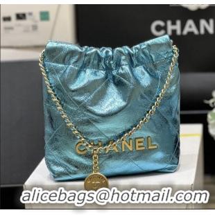 Best Price Chanel 22 Mini Bag in Metallic Calfskin AS3980 Blue 2025 Top Quality