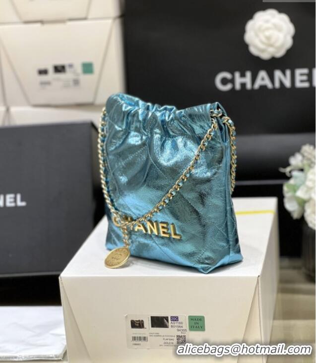 Best Price Chanel 22 Mini Bag in Metallic Calfskin AS3980 Blue 2025 Top Quality