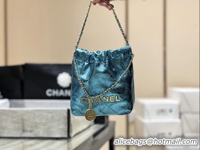 Best Price Chanel 22 Mini Bag in Metallic Calfskin AS3980 Blue 2025 Top Quality