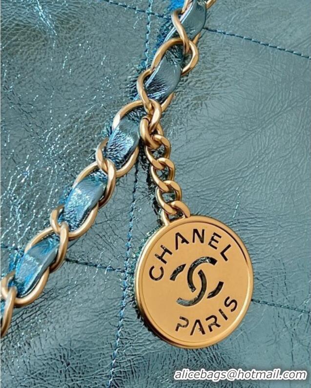Best Price Chanel 22 Mini Bag in Metallic Calfskin AS3980 Blue 2025 Top Quality