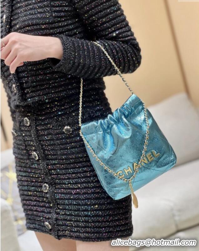 Best Price Chanel 22 Mini Bag in Metallic Calfskin AS3980 Blue 2025 Top Quality