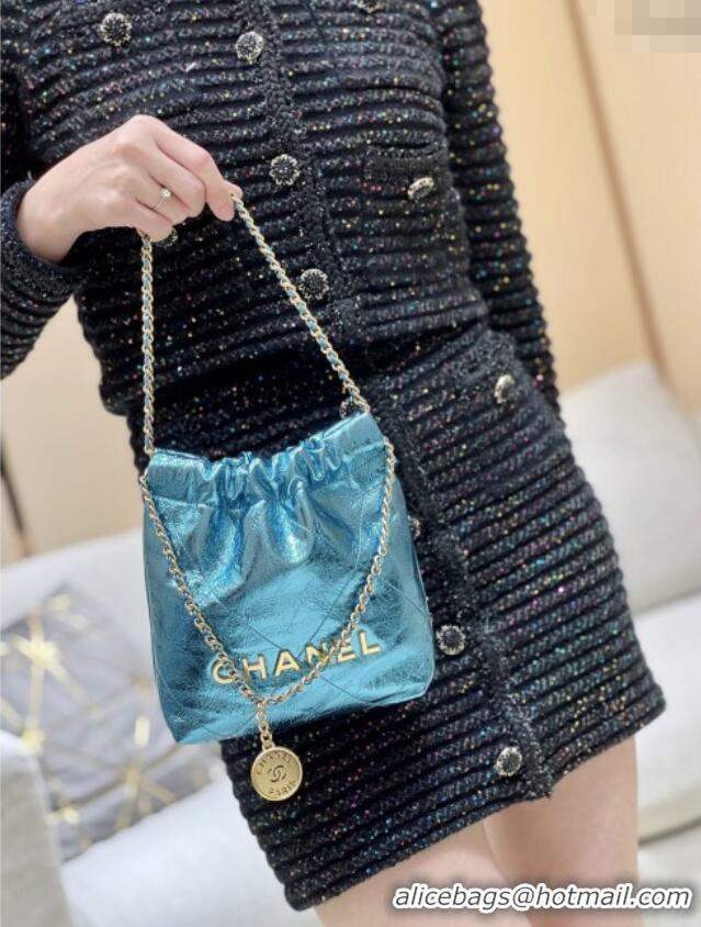 Best Price Chanel 22 Mini Bag in Metallic Calfskin AS3980 Blue 2025 Top Quality