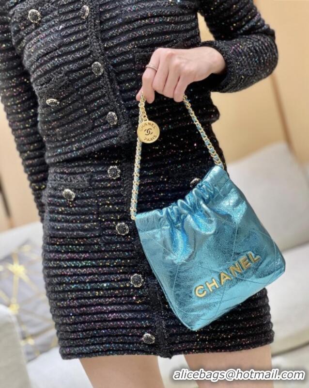 Best Price Chanel 22 Mini Bag in Metallic Calfskin AS3980 Blue 2025 Top Quality