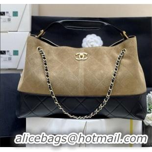 Best Price Chanel Suede Calfskin & Shiny Lambskin Shopping Bag AS5657 Beige/Black 2025 Top Quality