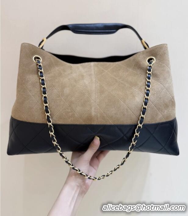 Best Price Chanel Suede Calfskin & Shiny Lambskin Shopping Bag AS5657 Beige/Black 2025 Top Quality