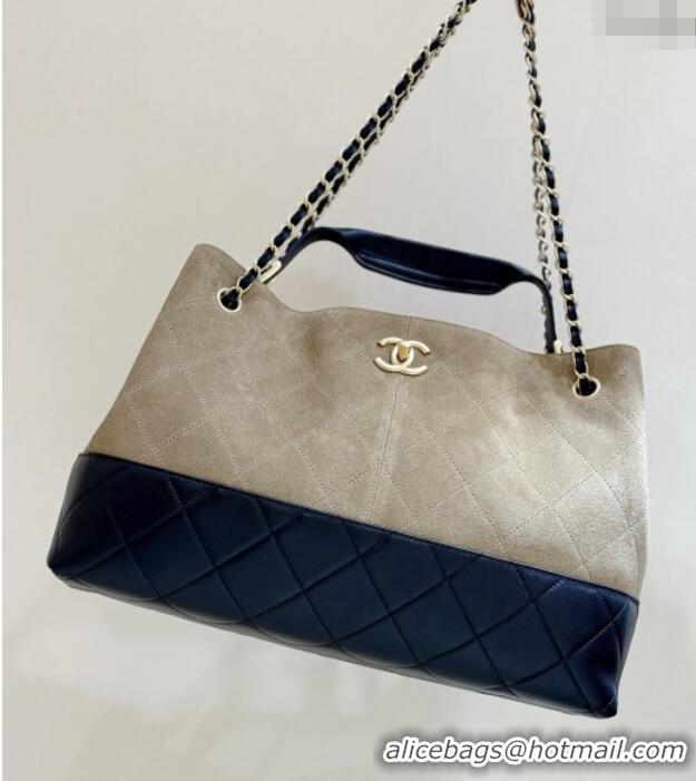 Best Price Chanel Suede Calfskin & Shiny Lambskin Shopping Bag AS5657 Beige/Black 2025 Top Quality