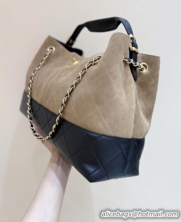 Best Price Chanel Suede Calfskin & Shiny Lambskin Shopping Bag AS5657 Beige/Black 2025 Top Quality