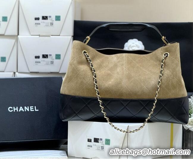 Best Price Chanel Suede Calfskin & Shiny Lambskin Shopping Bag AS5657 Beige/Black 2025 Top Quality
