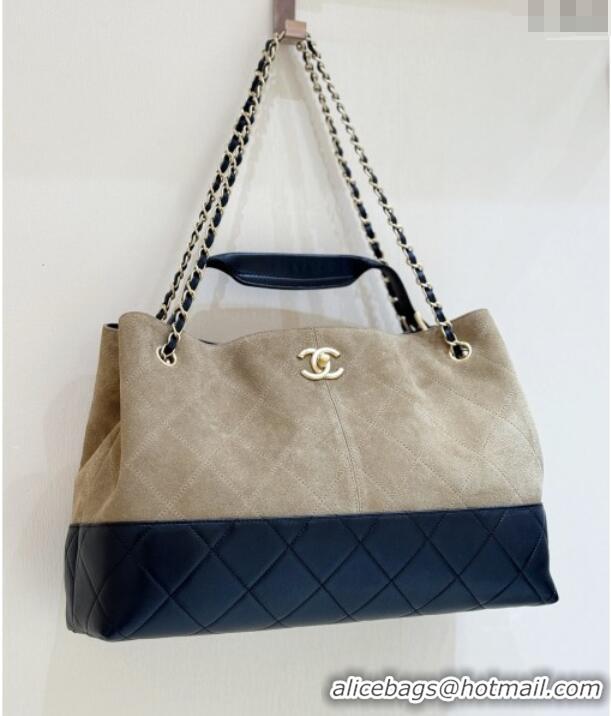 Best Price Chanel Suede Calfskin & Shiny Lambskin Shopping Bag AS5657 Beige/Black 2025 Top Quality