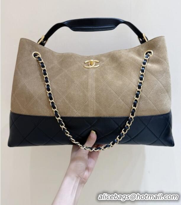 Best Price Chanel Suede Calfskin & Shiny Lambskin Shopping Bag AS5657 Beige/Black 2025 Top Quality