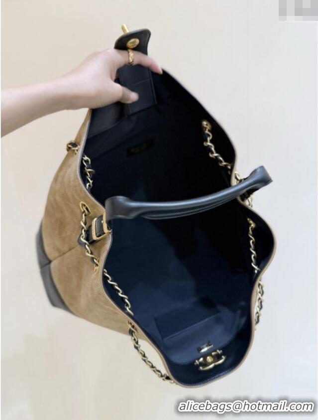 Best Price Chanel Suede Calfskin & Shiny Lambskin Shopping Bag AS5657 Beige/Black 2025 Top Quality