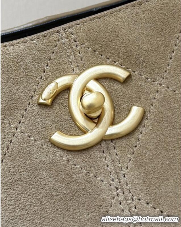 Best Price Chanel Suede Calfskin & Shiny Lambskin Shopping Bag AS5657 Beige/Black 2025 Top Quality
