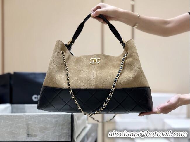 Best Price Chanel Suede Calfskin & Shiny Lambskin Shopping Bag AS5657 Beige/Black 2025 Top Quality