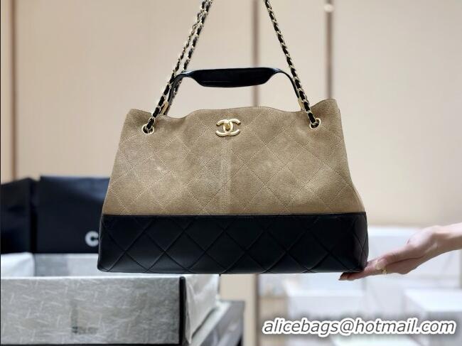 Best Price Chanel Suede Calfskin & Shiny Lambskin Shopping Bag AS5657 Beige/Black 2025 Top Quality