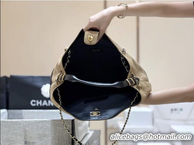 Best Price Chanel Suede Calfskin & Shiny Lambskin Shopping Bag AS5657 Beige/Black 2025 Top Quality