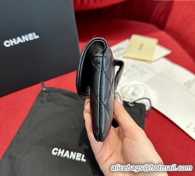 Luxury Cheap Chanel Quilted Lambskin Leather Pouch Belt 1.5cm with Chain CH091304 Black 2025