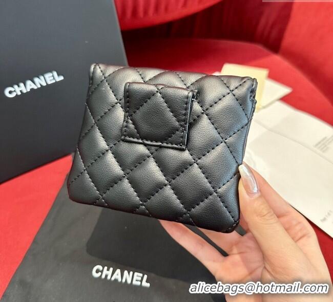 Luxury Cheap Chanel Quilted Lambskin Leather Pouch Belt 1.5cm with Chain CH091304 Black 2025