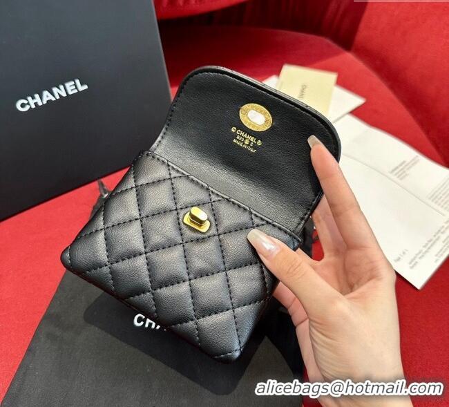 Luxury Cheap Chanel Quilted Lambskin Leather Pouch Belt 1.5cm with Chain CH091304 Black 2025