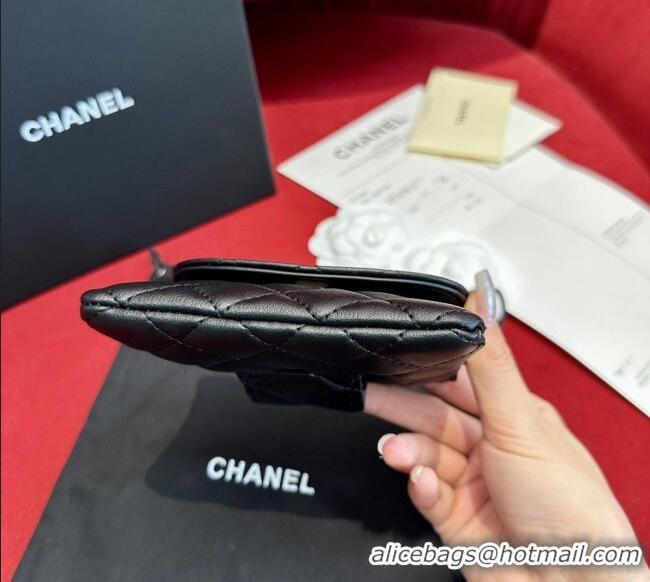 Luxury Cheap Chanel Quilted Lambskin Leather Pouch Belt 1.5cm with Chain CH091304 Black 2025