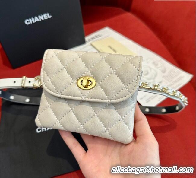 Best Quality Chanel Quilted Lambskin Leather Pouch Belt 1.5cm CH091304 White 2025